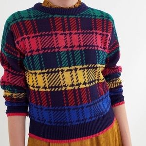 Urban outfitters multicolored plaid andi knit crew neck sweater sz small